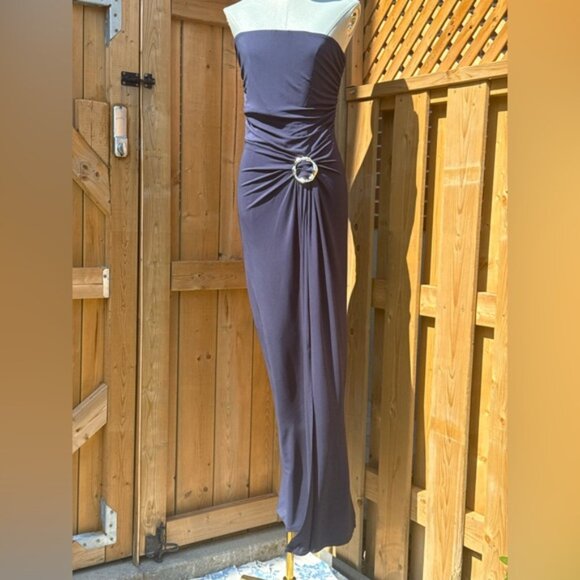 🆕 SIMKHAI 🧿 NWOT Emma Draped Jersey Bustier Midi Dress, Midnight Blue Sz US 8 - Picture 3 of 16